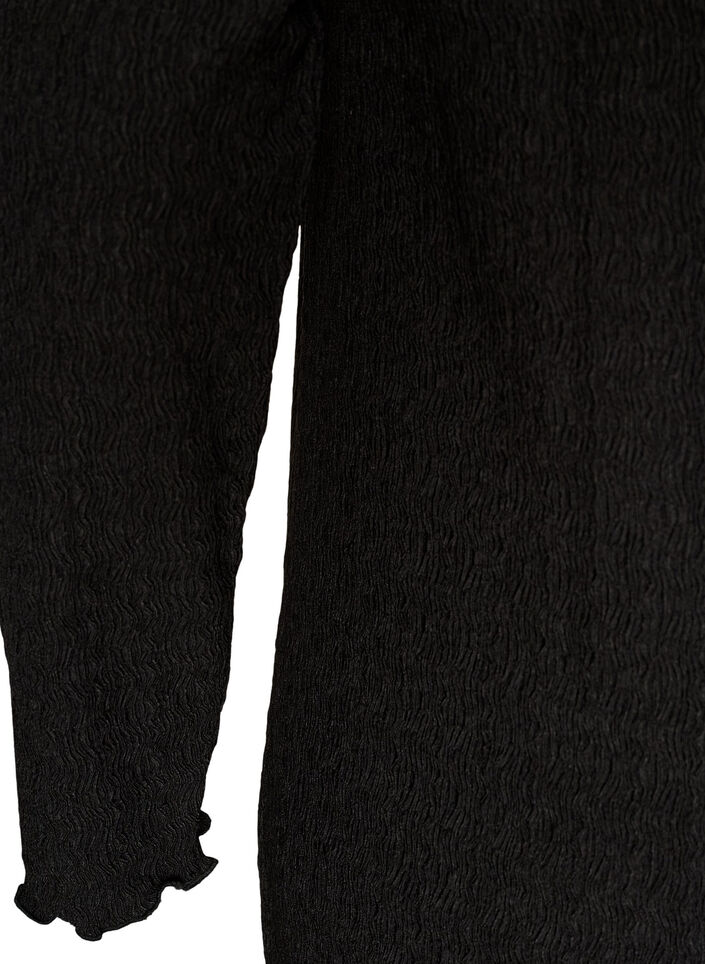 Midikjole med b&oslash;lget struktur og lange &aelig;rmer, Sort, Packshot image number 3