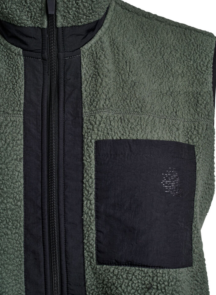 Sporty teddy vest med lommer, Thyme, Packshot image number 2