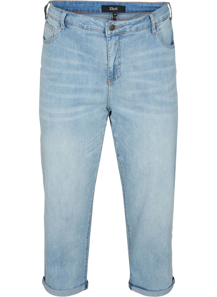 7/8 jeans med opsm&oslash;g og h&oslash;j talje, Bl&aring;, Packshot image number 0
