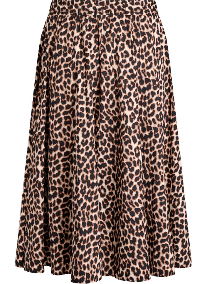 Midinederdel med leopardprint og A-form, Brun, Packshot image number 1