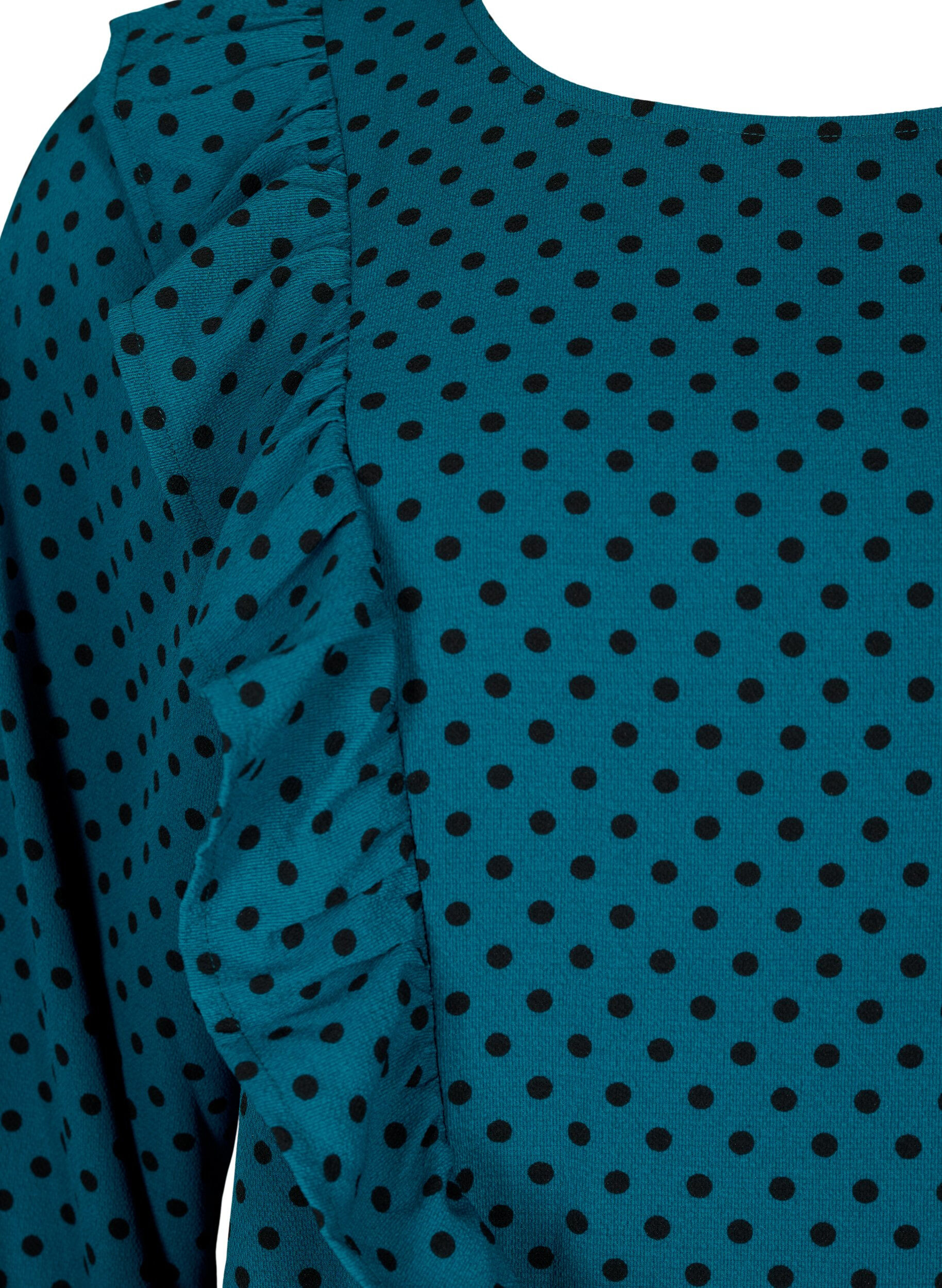 Zizzi Lang&aelig;rmet bluse med fl&aelig;ser, Shaded Spruce Dot, Packshot image number 2