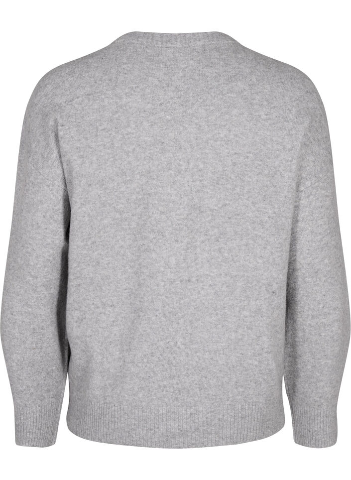 Strikbluse med rund hals og midtersøm, Light Grey Melange, Packshot image number 1
