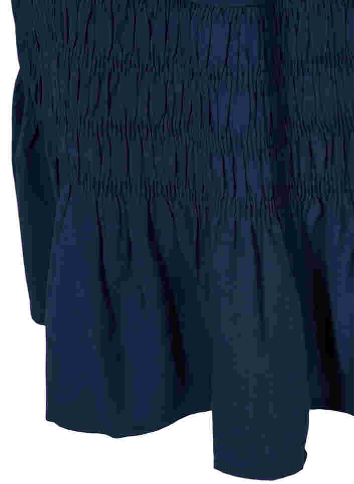 Langærmet viskose kjole med smockdetaljer, Navy Blazer, Packshot image number 3