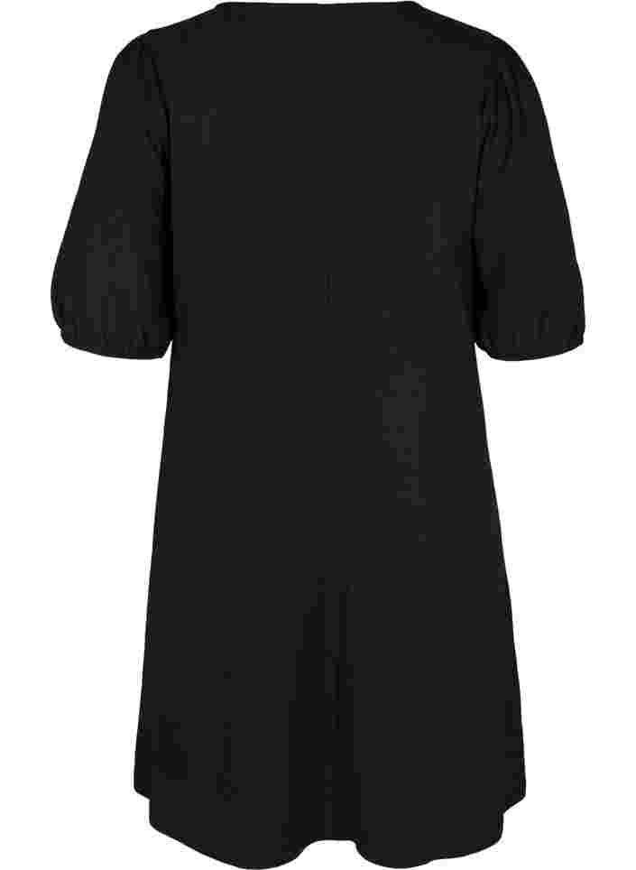 Kjole med pufærmer og v-hals, Black, Packshot image number 1