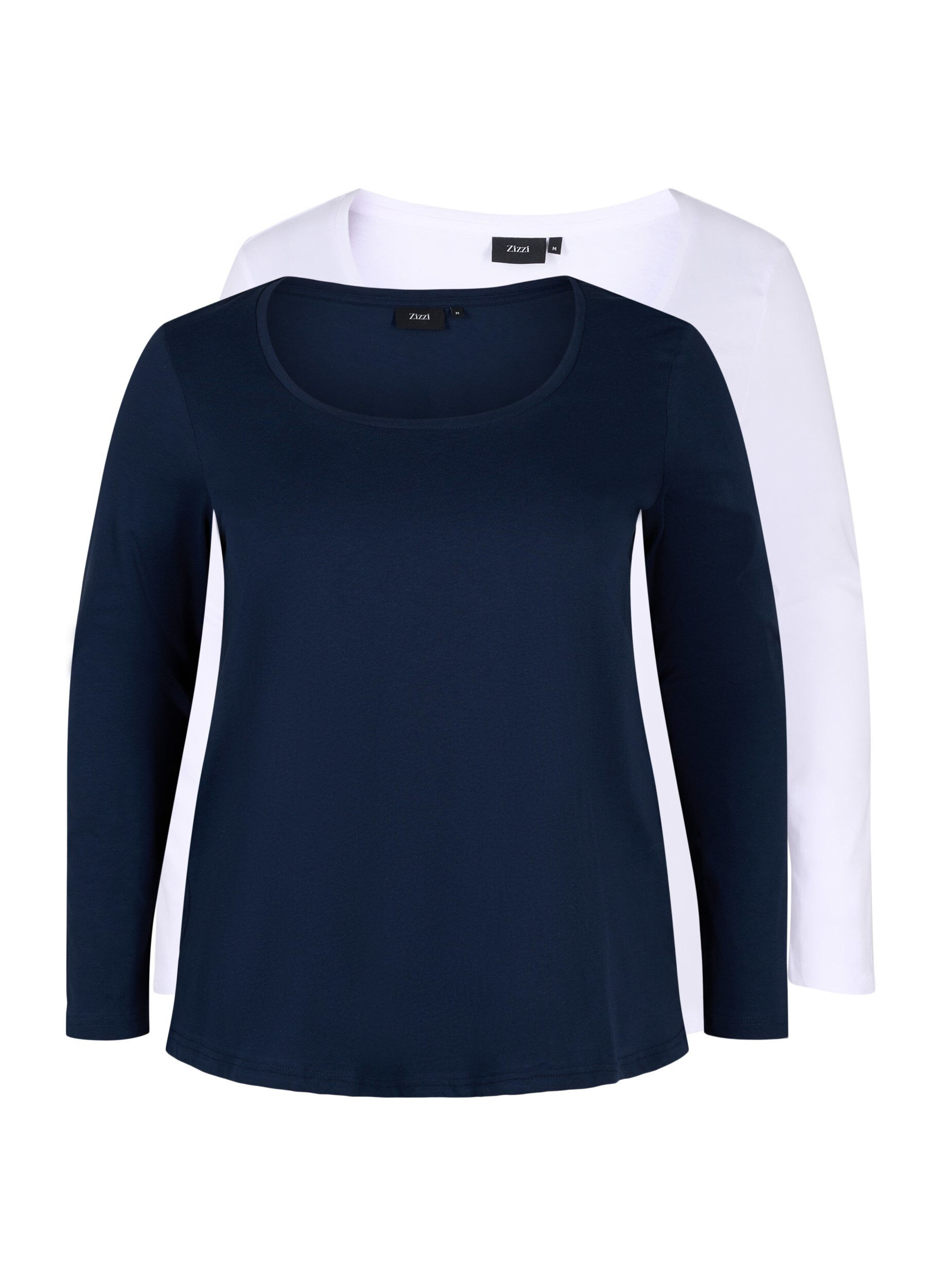 Zizzi 2-pak basis bluse i bomuld, Navy B/B White, Packshot image number 0