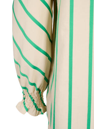 Stribet tunika i bomuld med smock og flæser, Beige Green Stripe, Packshot image number 4