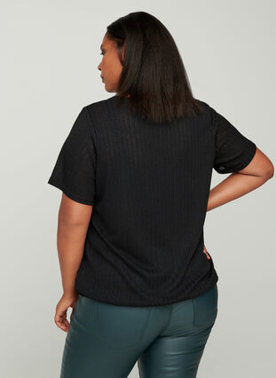 T-shirt med elastik i bunden , Black, Model image number 1