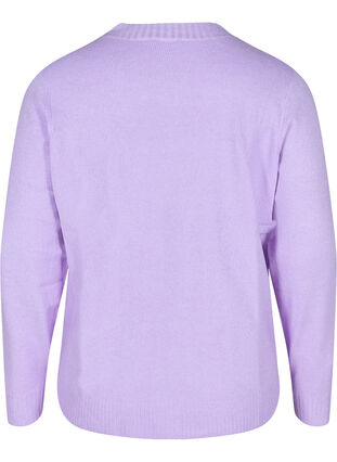 Kort strik cardigan med kontrastfarvede knapper, Purple Rose Mel., Packshot image number 1