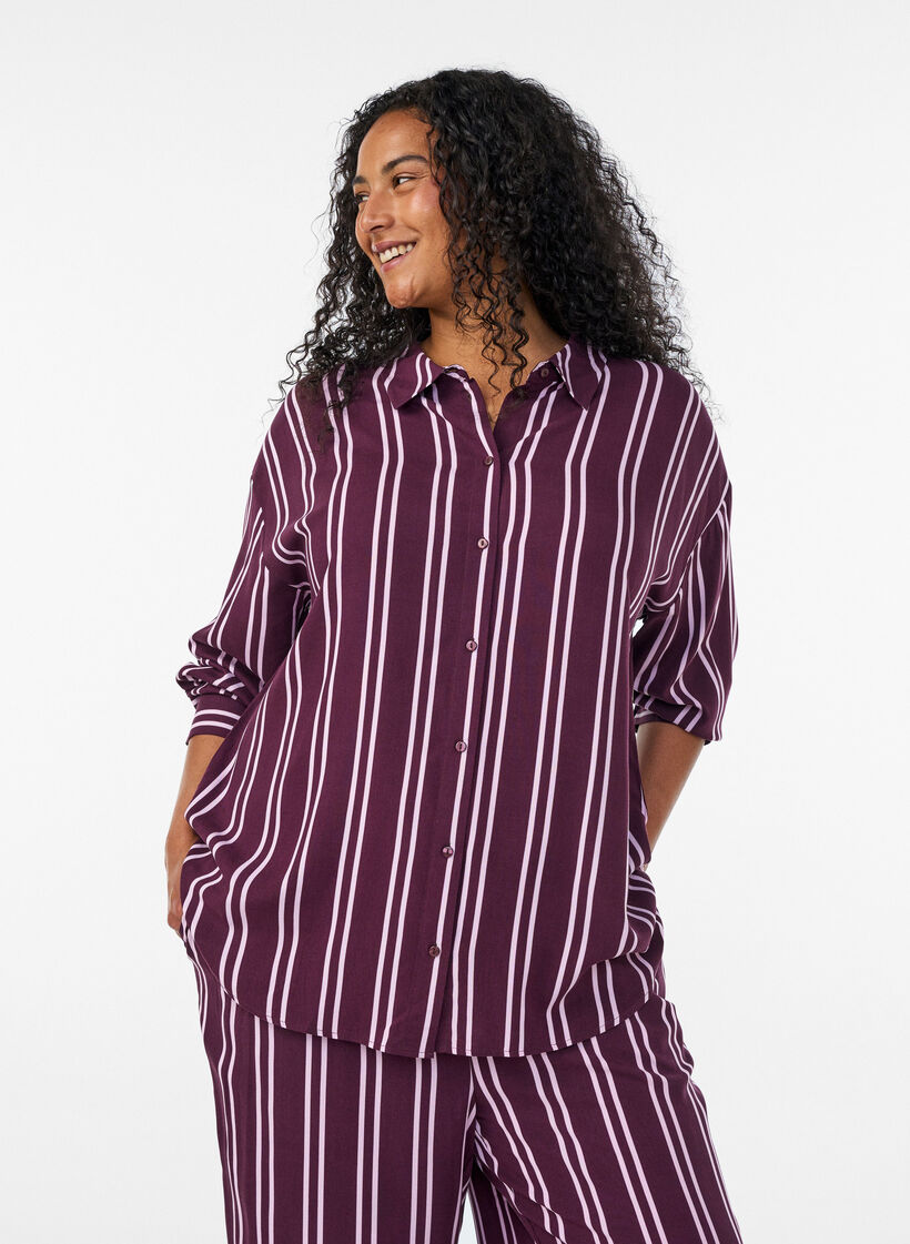 Natskjorte med striber, M&oslash;rk Bordeaux, Model image number 0