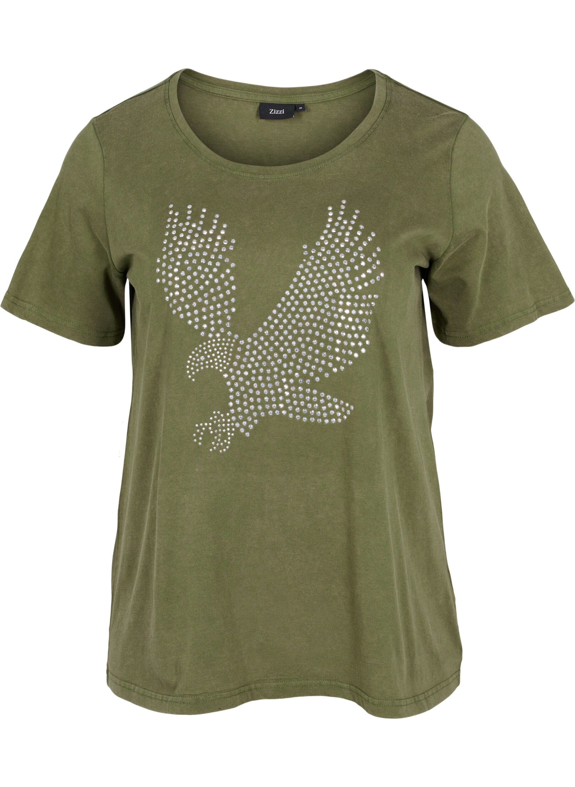 Zizzi Bomulds t-shirt med acid wash og sten , Ivy Green Wash, Packshot image number 0