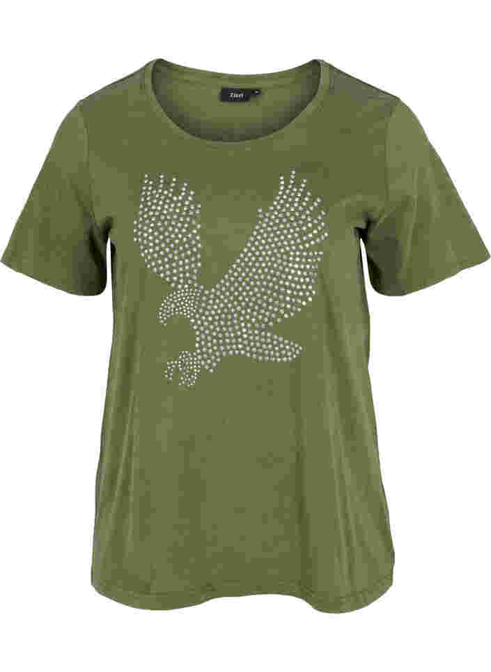 Bomulds t-shirt med acid wash og sten , Ivy Green Wash, Packshot image number 0