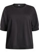 Finstrikket bluse med korte &aelig;rmer, Sort, Packshot image number 0