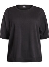 Finstrikket bluse med korte &aelig;rmer, Sort