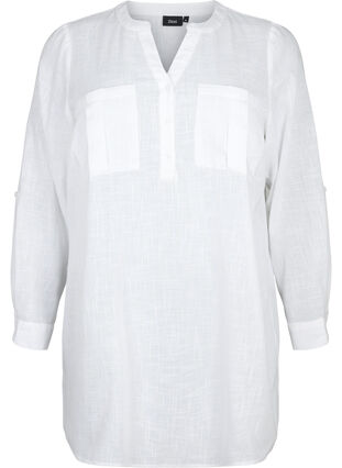 Tunika i bomuld med 3/4 ærmer, Bright White, Packshot image number 0