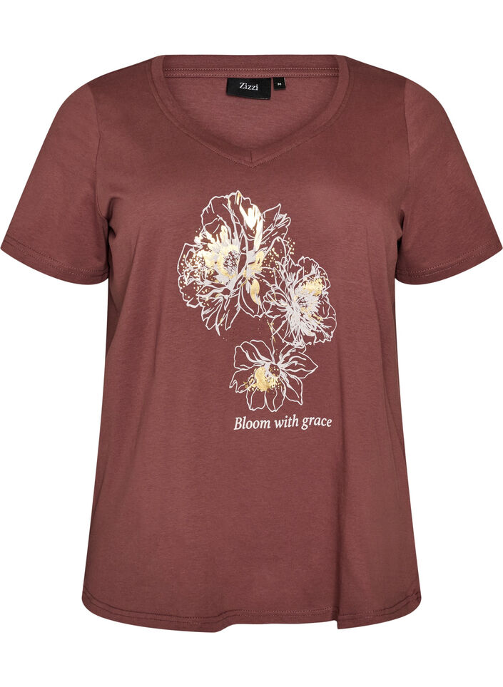 T-shirt i bomuld med frontprint og V-hals, Lyser&oslash;d, Packshot image number 0