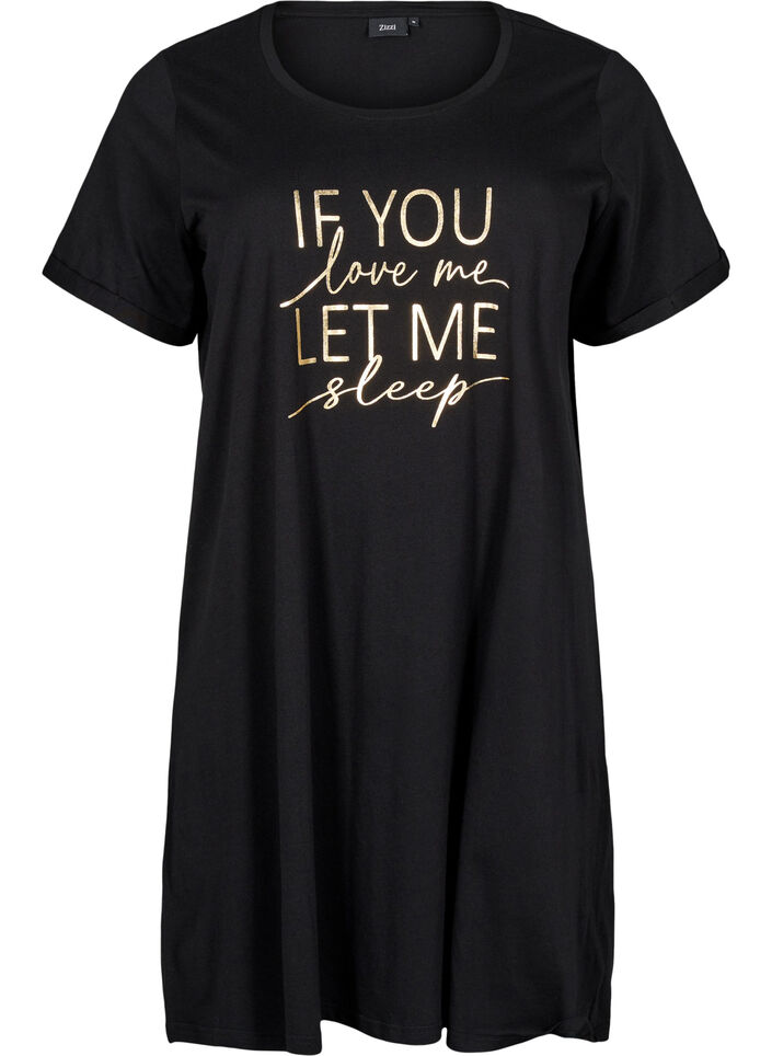 Kortærmet natkjole i økologisk bomuld , Sort, Packshot image number 0