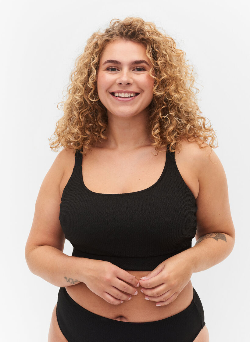Bikini top med crepe struktur, Black, Model image number 0