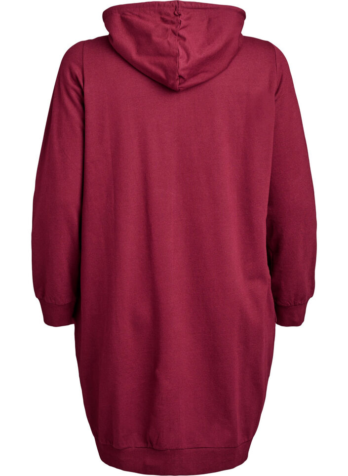 Lang bomulds sweat cardigan med h&aelig;tte, M&oslash;rk Bordeaux, Packshot image number 1