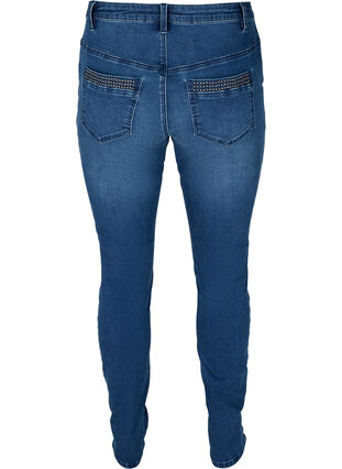Nille jeans med høj talje og nitter, Medium Blue denim, Packshot image number 1
