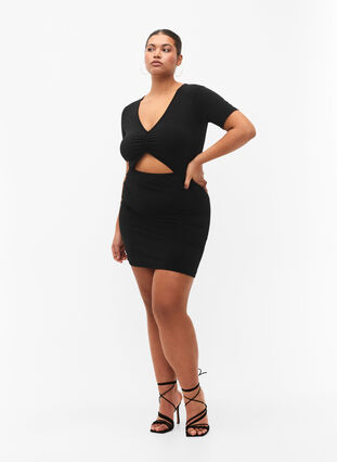 Kort kjole med udskåret parti, Black, Model image number 3