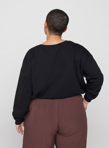 Cropped sweatshirt med rund hals, Black, Model image number 1