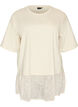L&oslash;s t-shirt med bred blondekant, Beige, Packshot image number 0