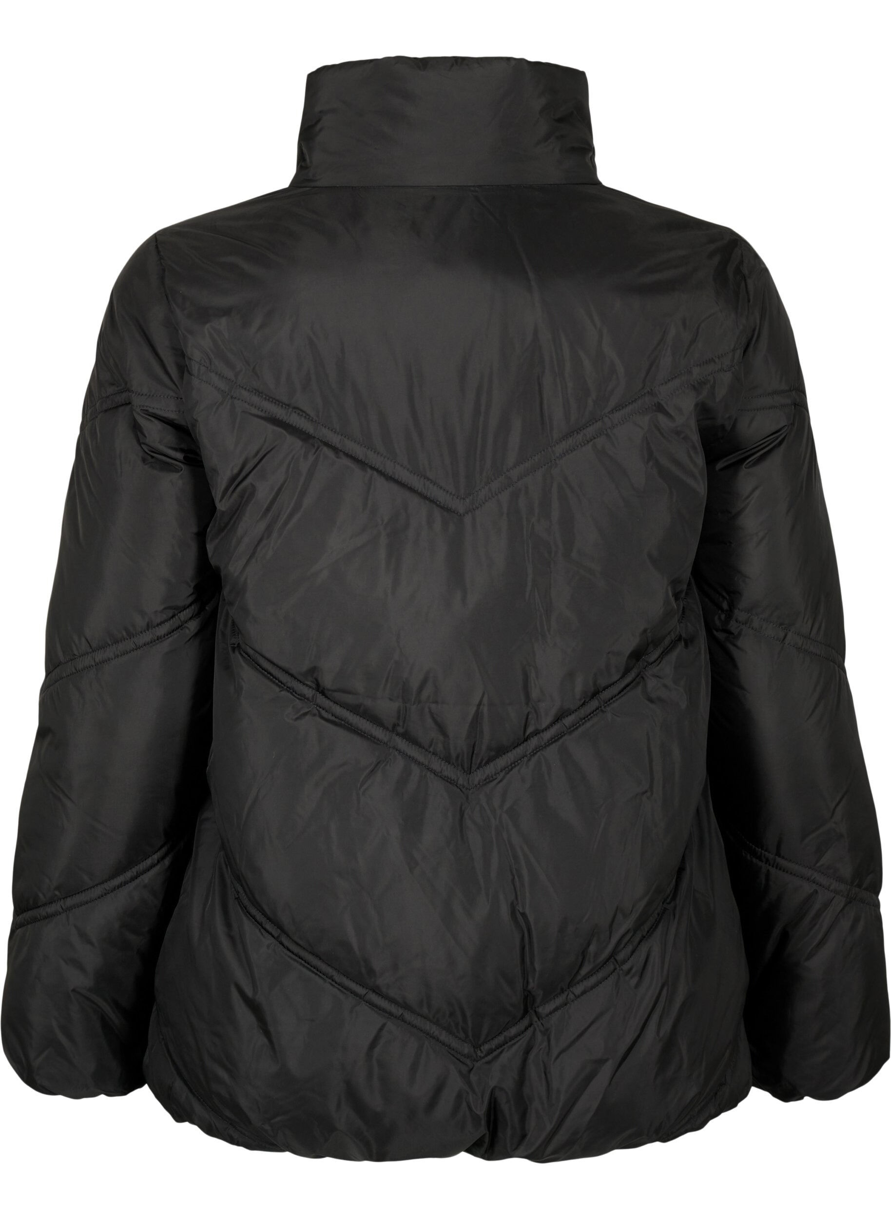 Zizzi Kort puffer vinterjakke med lommer, Black, Packshot image number 1