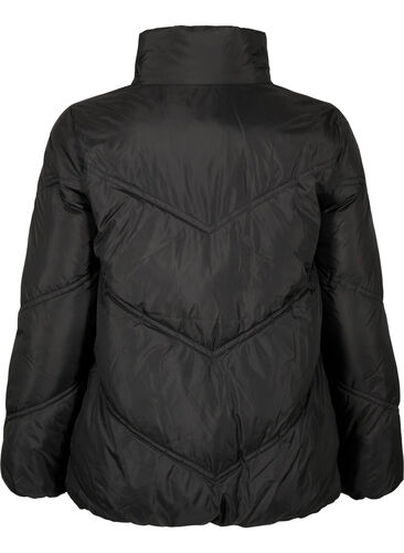 Kort puffer vinterjakke med lommer, Black, Packshot image number 1