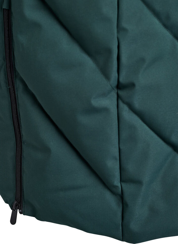 Lang vinterjakke med h&aelig;tte og imiteret pelskrave, Gr&oslash;n, Packshot image number 4