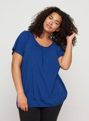 Kortærmet t-shirt med rund hals og blondekant, Twilight Blue, Model image number 0