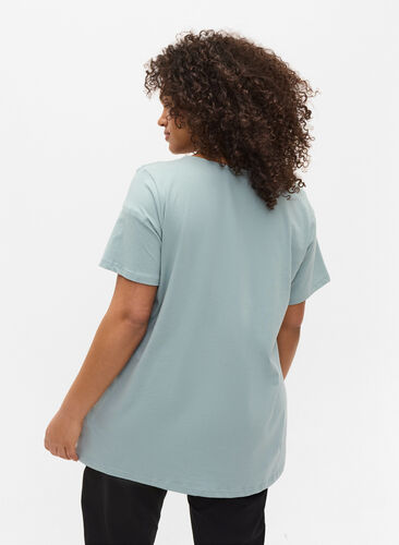 Kortærmet t-shirt med blondedetaljer, Silver Blue, Model image number 1