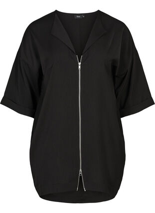 Oversize tunika med lynlås, Black, Packshot image number 0