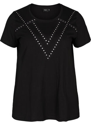 Bomulds t-shirt med nitter, Black, Packshot image number 0