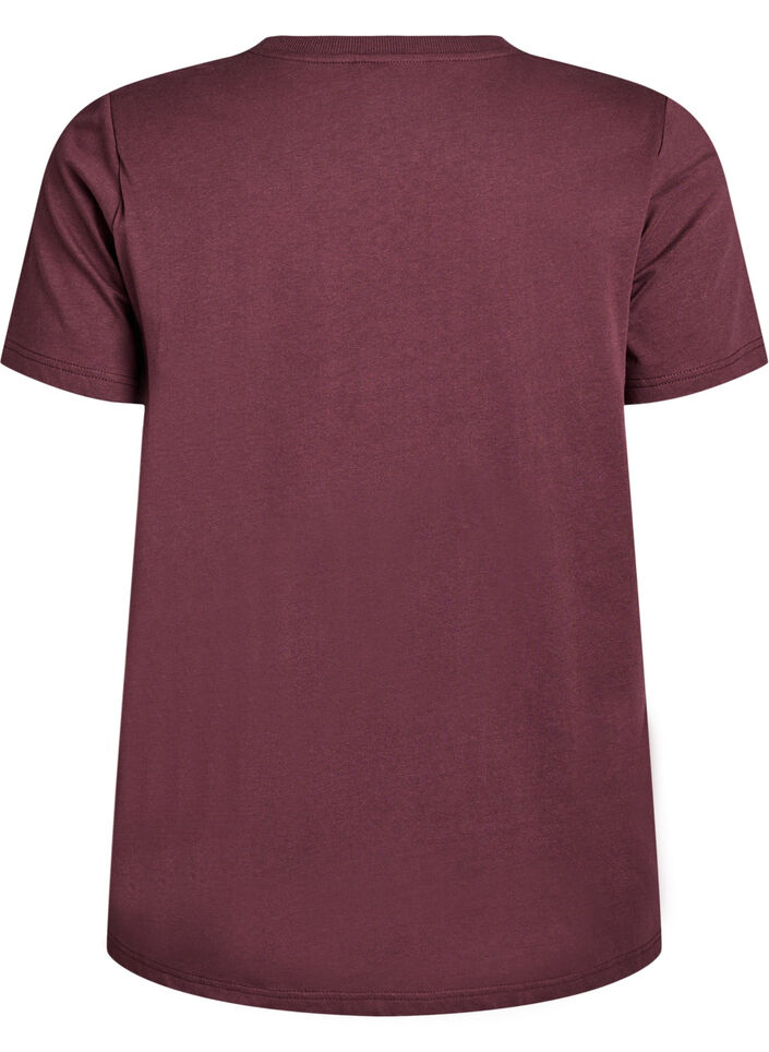 Basic t-shirt i bomuld med skulderpuder, Mørk Bordeaux, Packshot image number 1