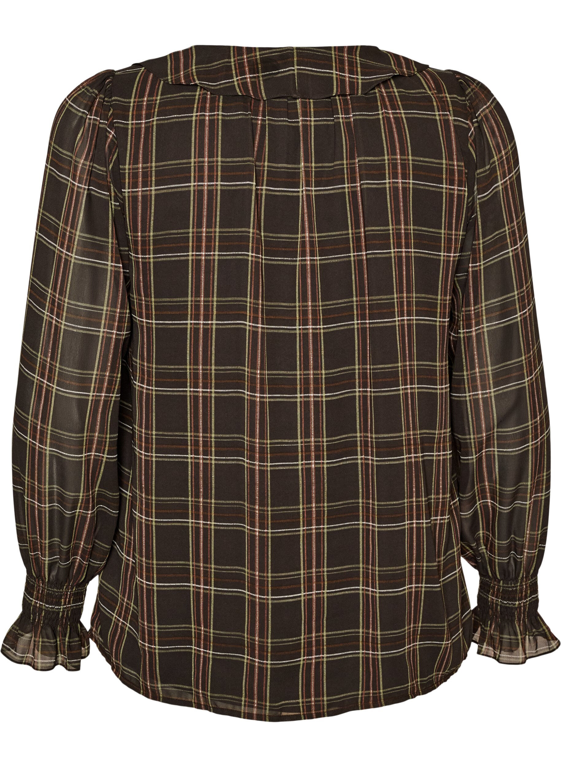 ZizziBluse med tern og fl&aelig;sedetaljer, Gr&oslash;n, Packshot image number 1