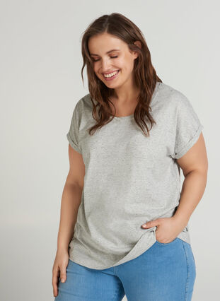 Meleret bomulds t-shirt, Light Grey Melange, Model image number 0