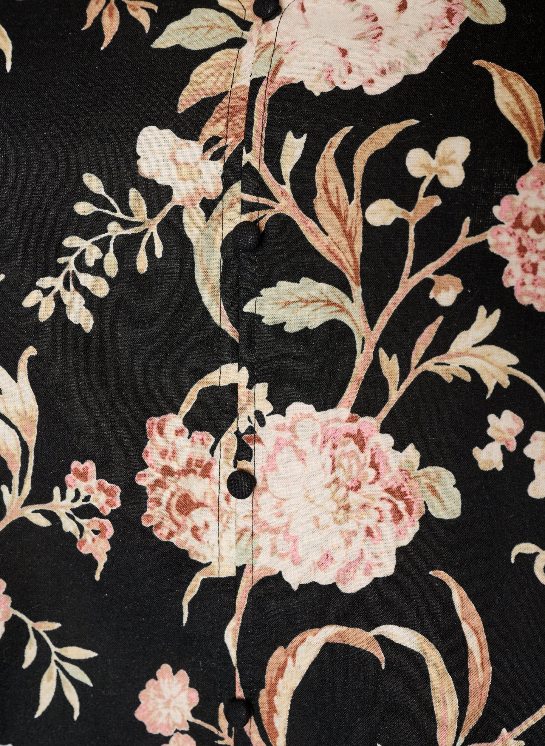 ZizziBlomstret bluse i h&oslash;r og viskose med lange &aelig;rmer, Sort, Packshot image number 2