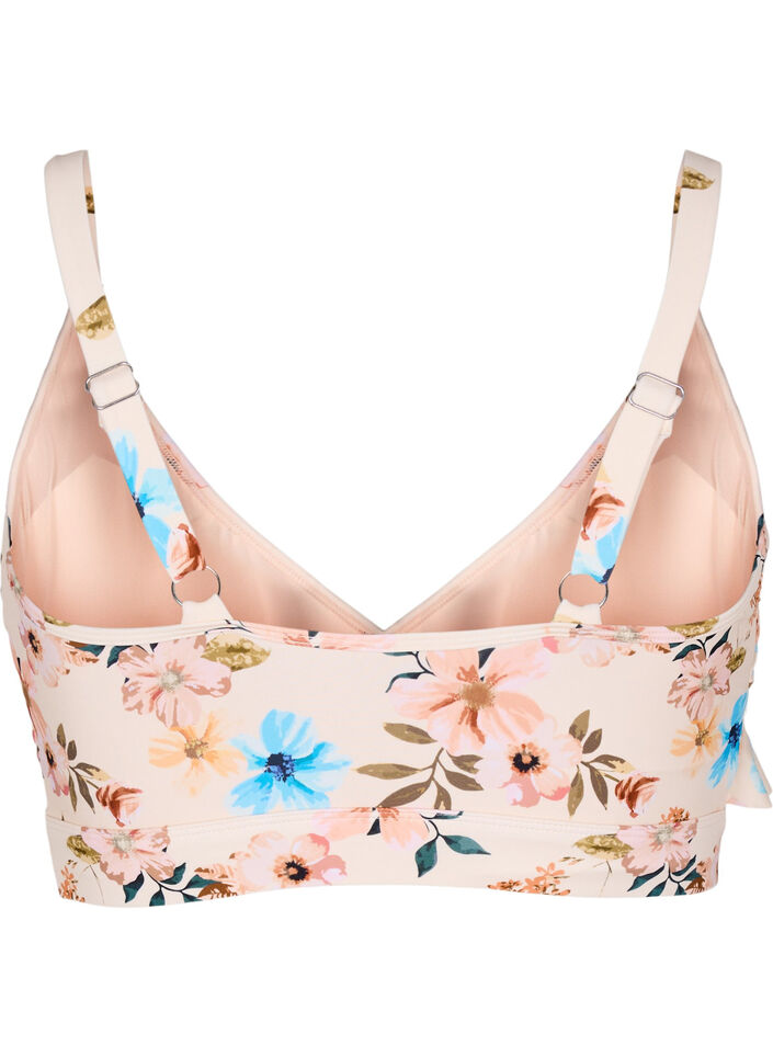 Blomstret bikini bh med fl&aelig;sedetaljer, Beige, Packshot image number 1