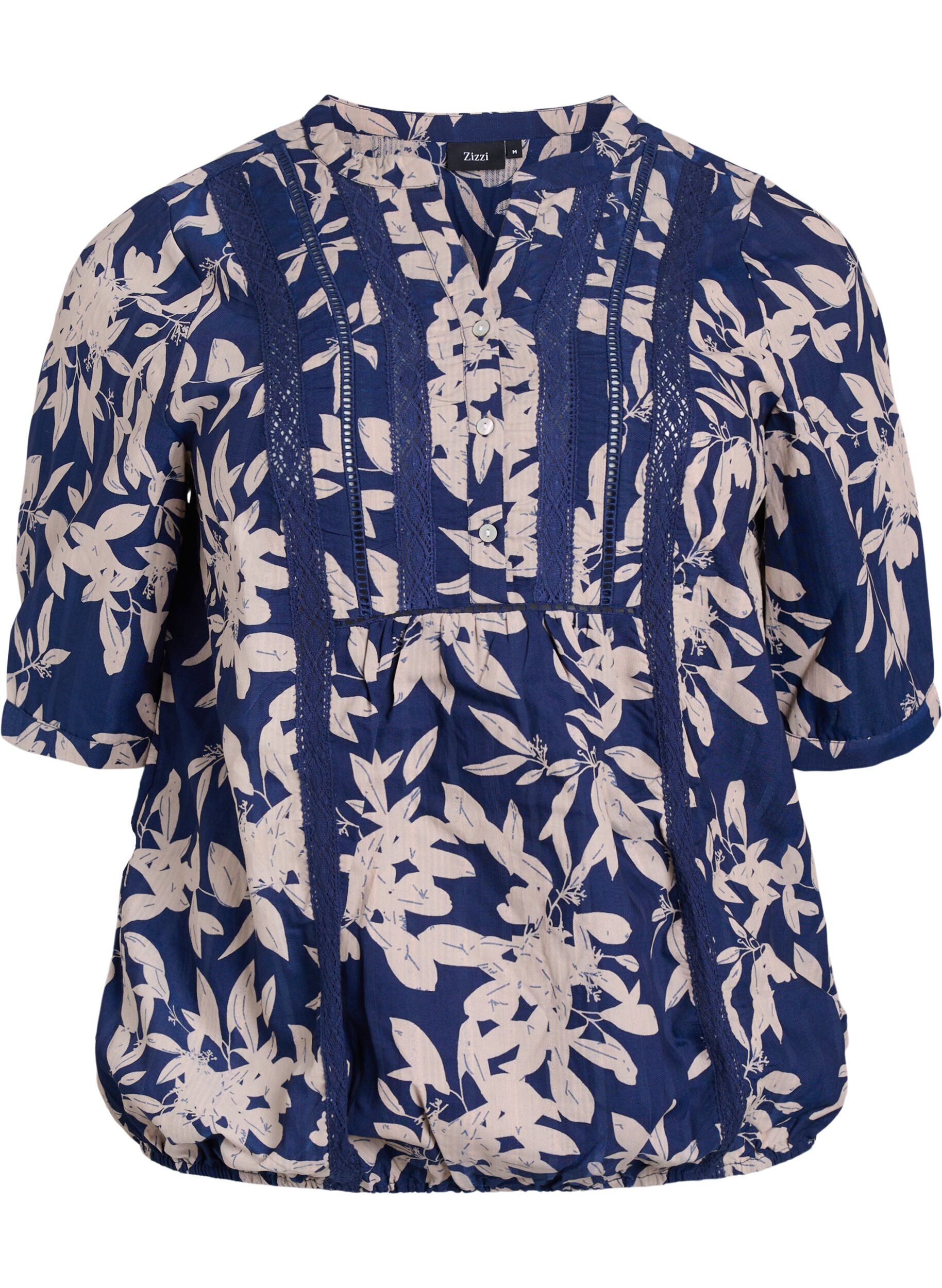Zizzi Bluse med print og 1/2 &aelig;rmer, Bl&aring;, Packshot image number 0