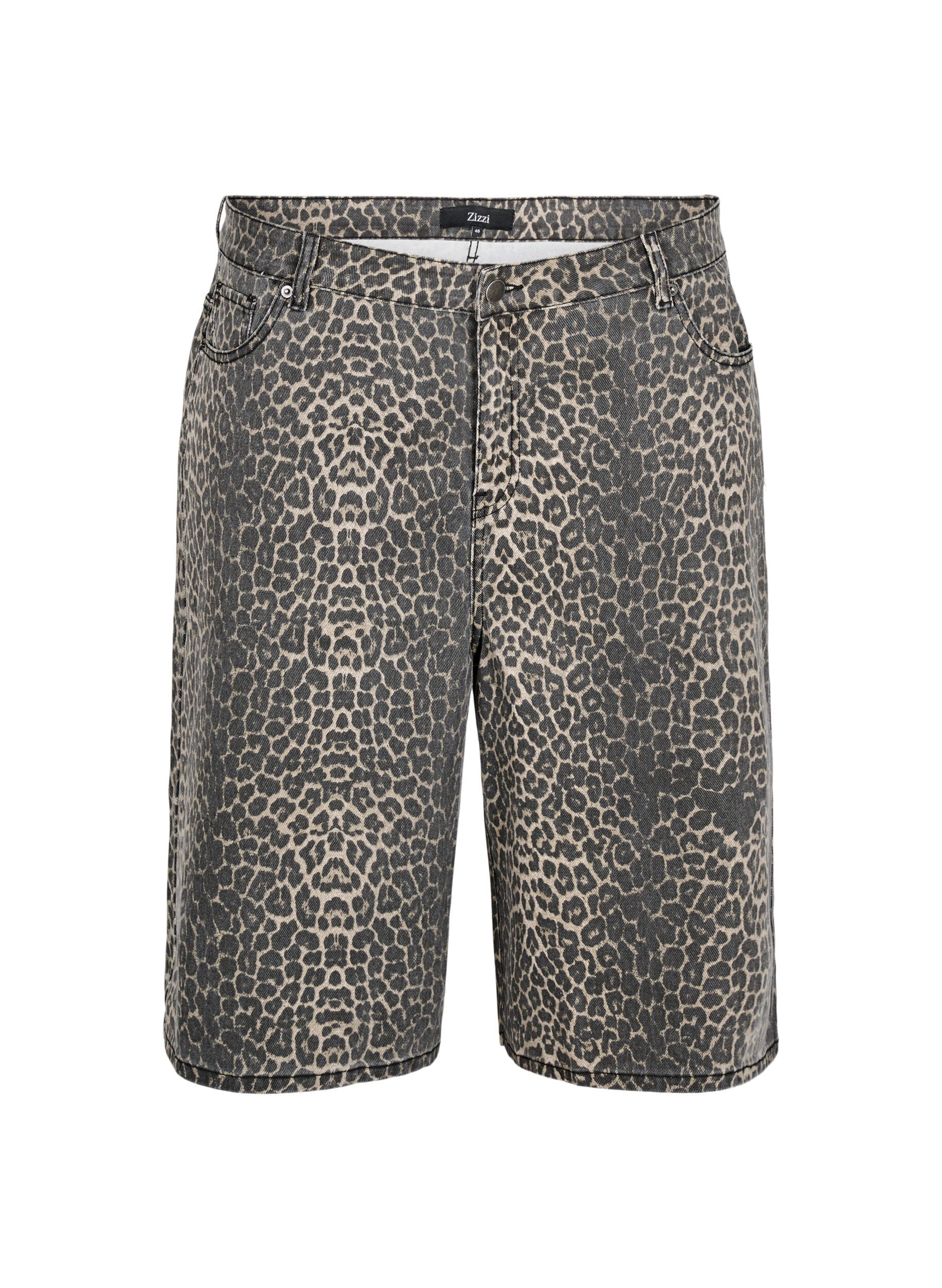 ZizziLeopardm&oslash;nstrede bermudashorts i denim, Brun, Packshot image number 0