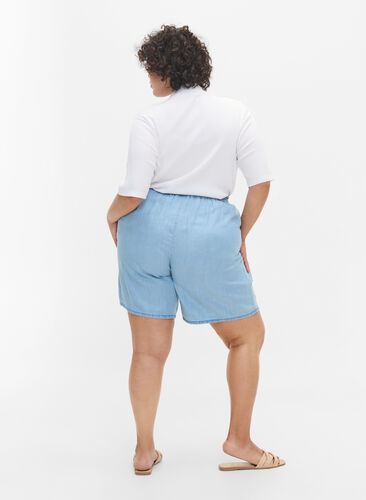 Løse shorts med bindesnøre og lommer, Light blue denim, Model image number 0