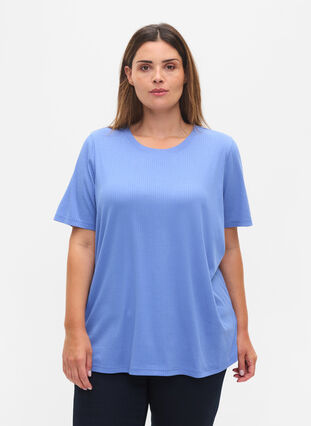 Kortærmet t-shirt i ribkvalitet, Wedgewood, Model image number 0