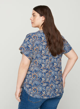 Bluse med korte ærmer, Dark Blue Paisley, Model image number 1
