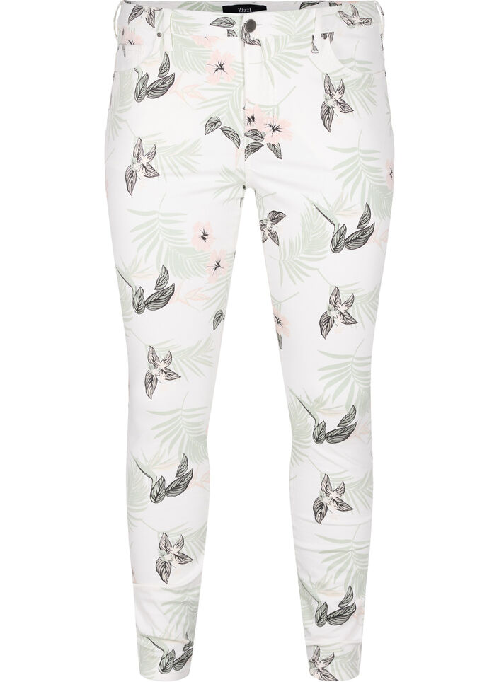 Højtaljede Amy jeans med blomsterprint, White Flower AOP L78, Packshot image number 0