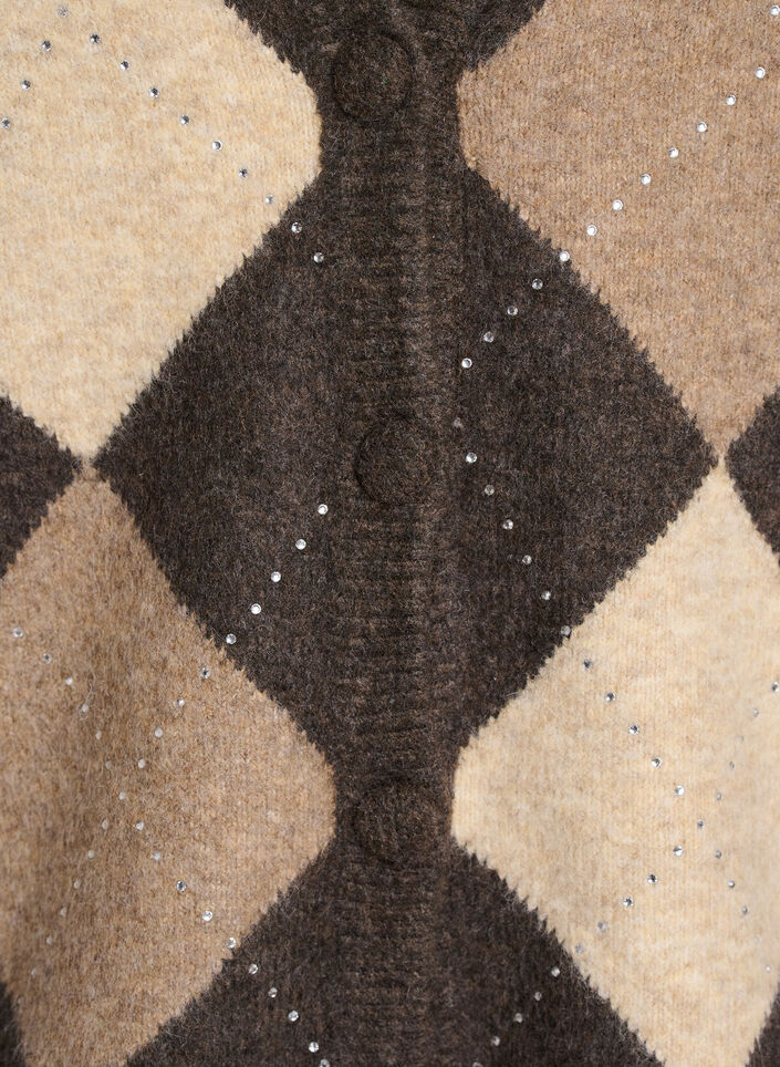 Cardigan med argylem&oslash;nster og rhinsten, Brun, Packshot image number 2