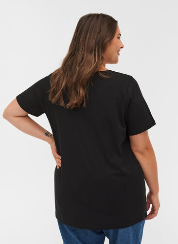Økologisk bomulds t-shirt med printdetaljer, Black, Model image number 1