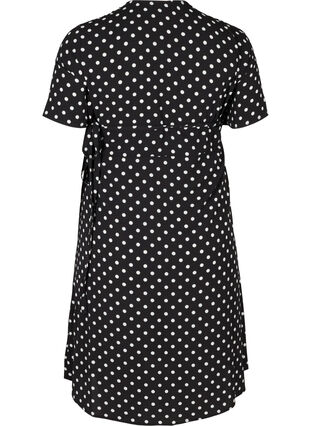 Wrap kjole i print med korte ærmer, Black w White Dot, Packshot image number 1