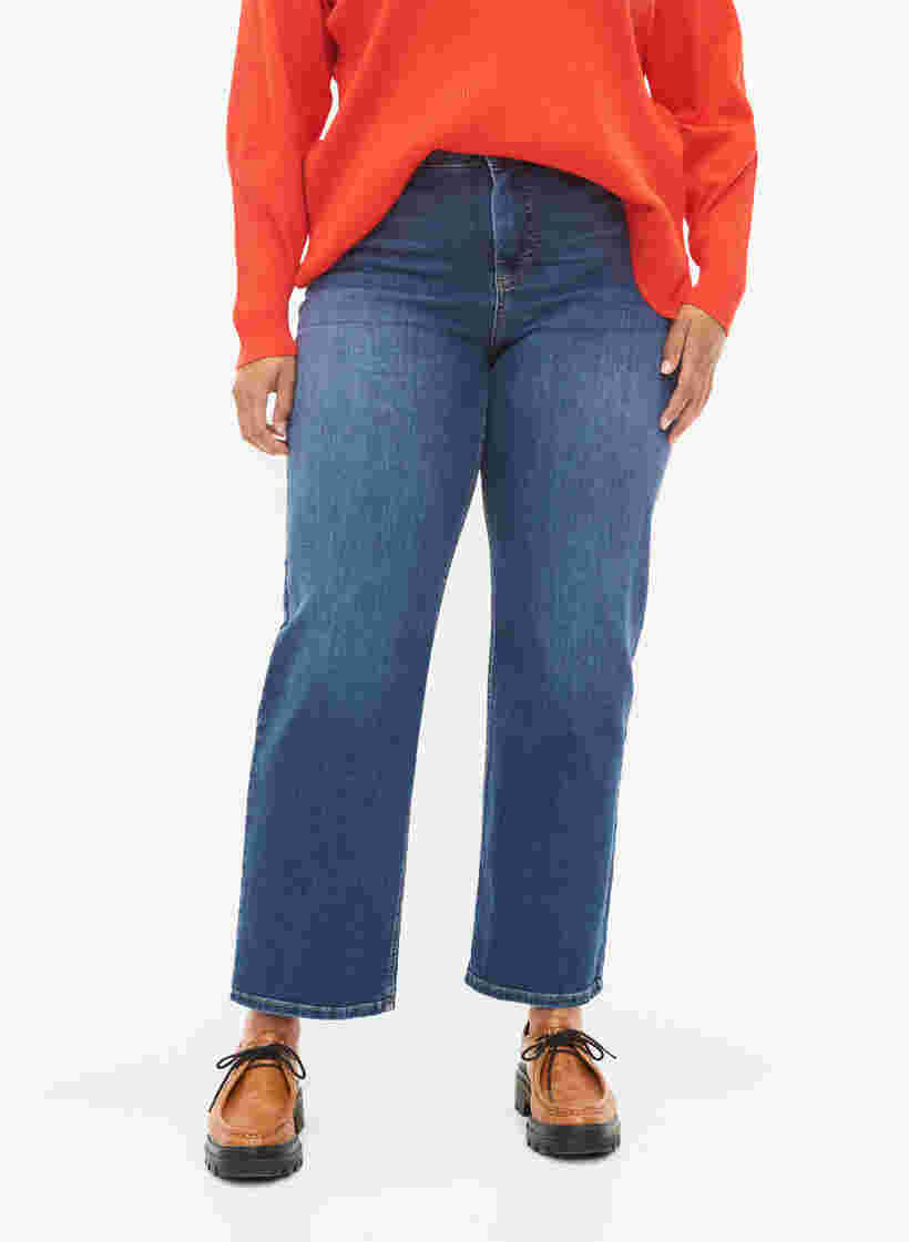 Højtaljede Gemma jeans med push up, Blue denim, Model image number 2