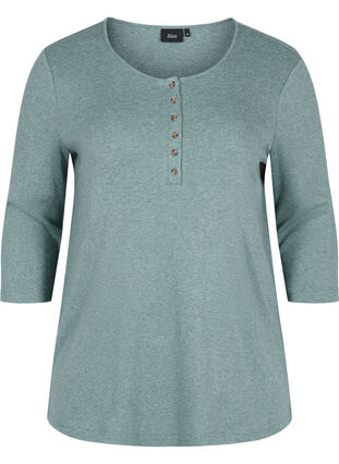 Meleret bluse med knapper og 3/4 ærmer , Green Melange, Packshot image number 0