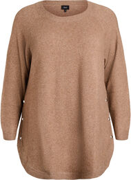 Lang strikbluse med kugleknapper, Brun